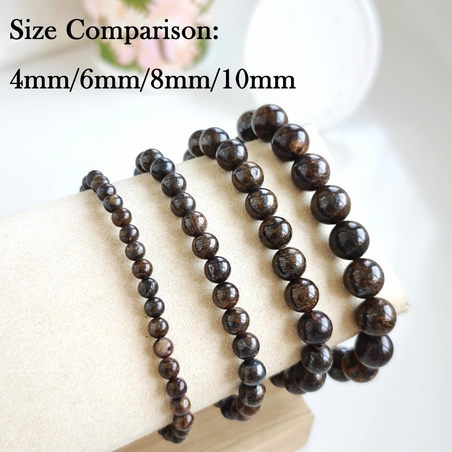 Handmade Natural Gemstone Elastic Bracelet - Healing Crystal Beads Jewelry, Unisex (Bronzite, 8mm)