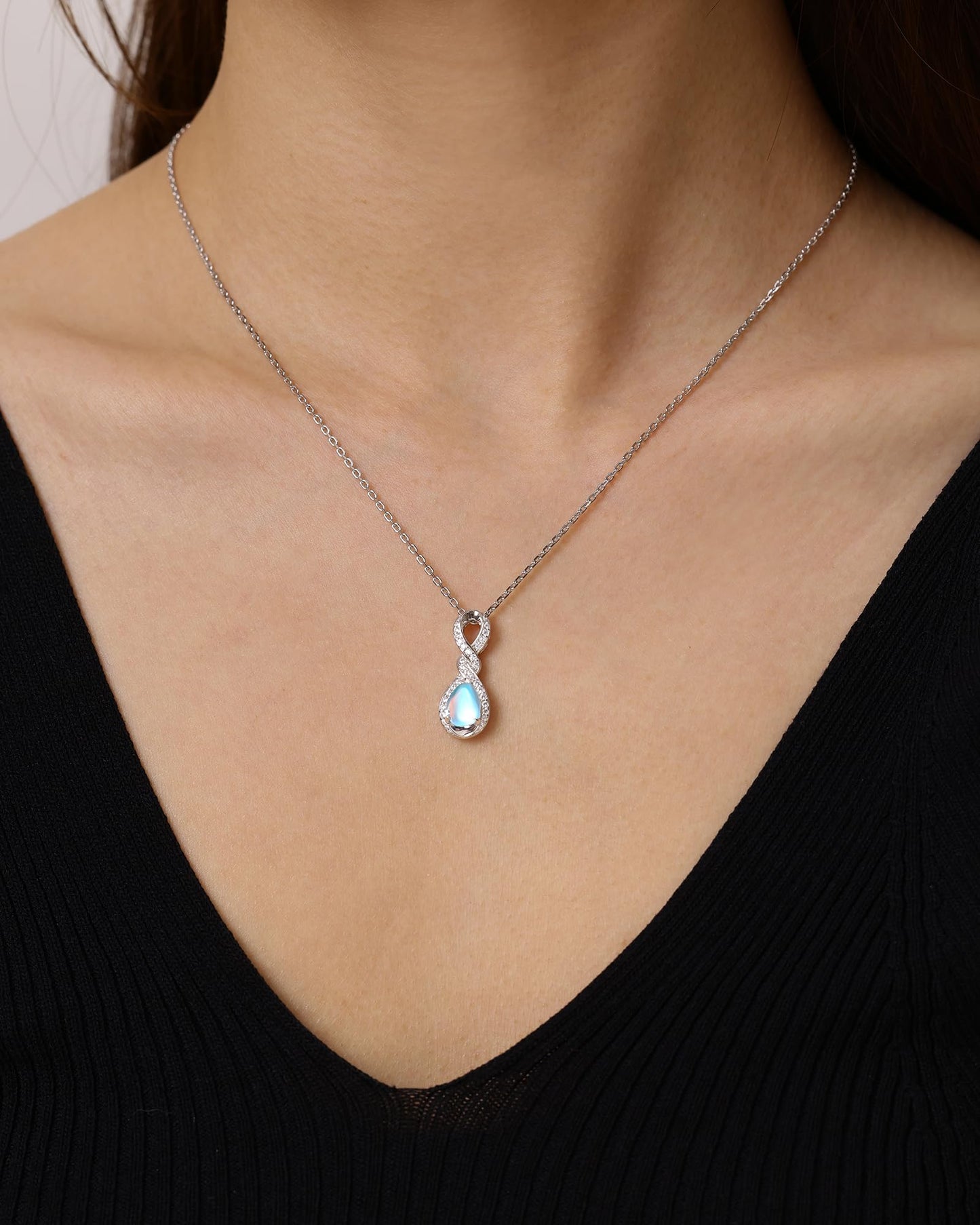FANCIME Moonstone Necklace June Birthstone Sterling Silver Dainty Infinity Knot Pendant Necklace Gemstone Fine Jewelry Anniversary Birthday Graduation Mothers Day Gifts for Women Her Mom