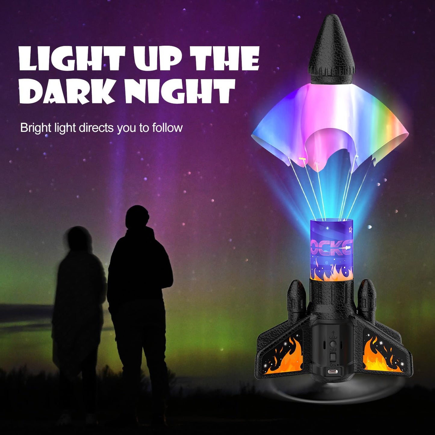 Ovaasy Rocket Launcher for Kids, 200 ft Self Launching Motorized Rocket Toy with LED and Safety Parachute Land, Outdoor Toys Cool Birthday for Boys Ages 8-12 (Orange)