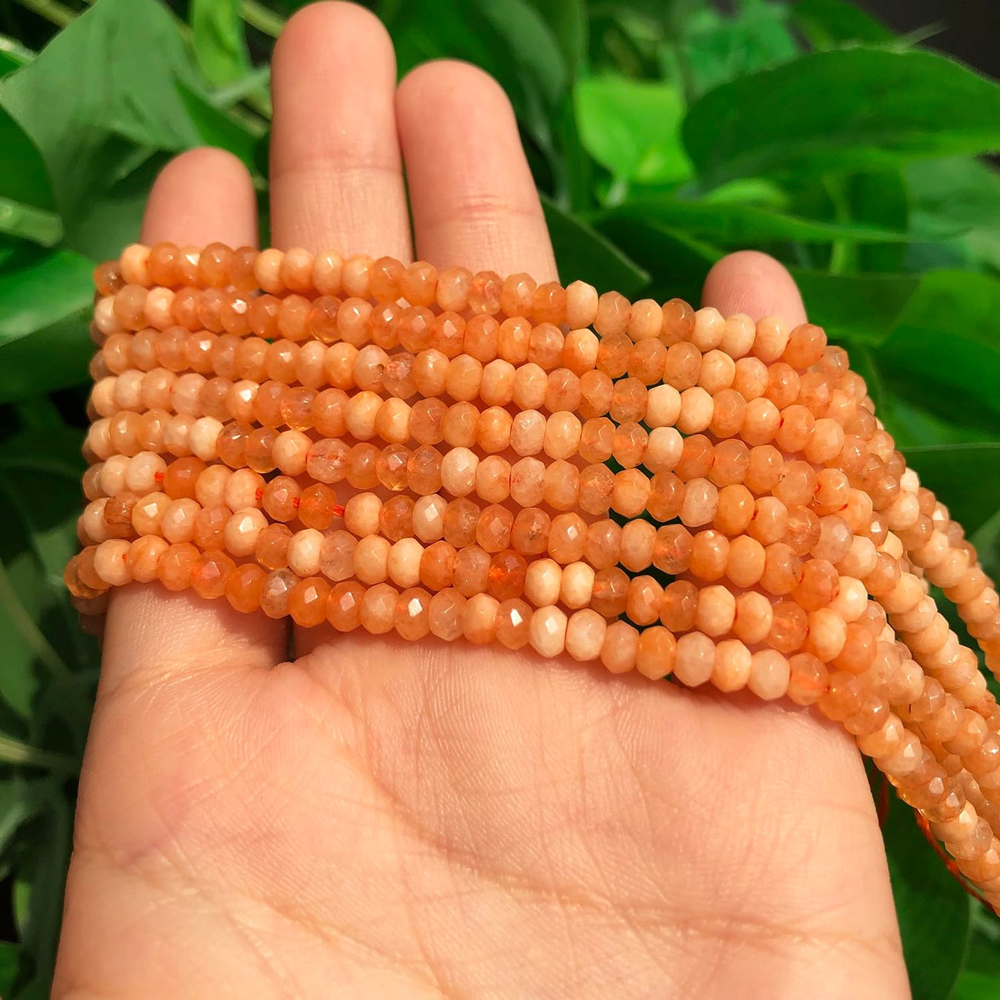 2 String 220PCS 3x5mm Natural Sun Stone Beads for Jewelry Making, Songxi Facted Loose Gemstone Beads for DIY Bracelet Necklace Making Supplies with Energy Healing Chakra Power