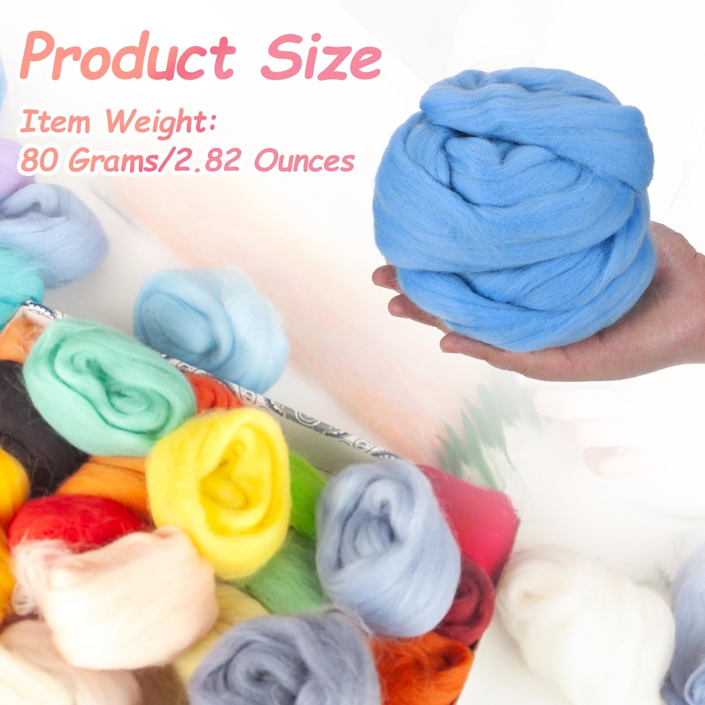 PATIKIL Wool Roving Yarn, 80G/2.82OZ Soft Felting Wool Pure Chunky Roving Yarn Bulk for Needle Felting Knitting Blanket Spinning Weaving DIY Craft, Light Blue