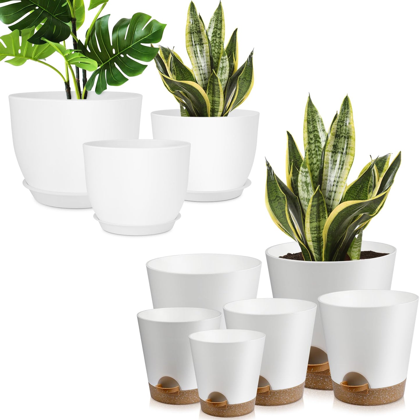 YNNICO Plant Pots 12 10 9 Inch Set of 3, Flower Pots with Multi Mesh Drainage Holes