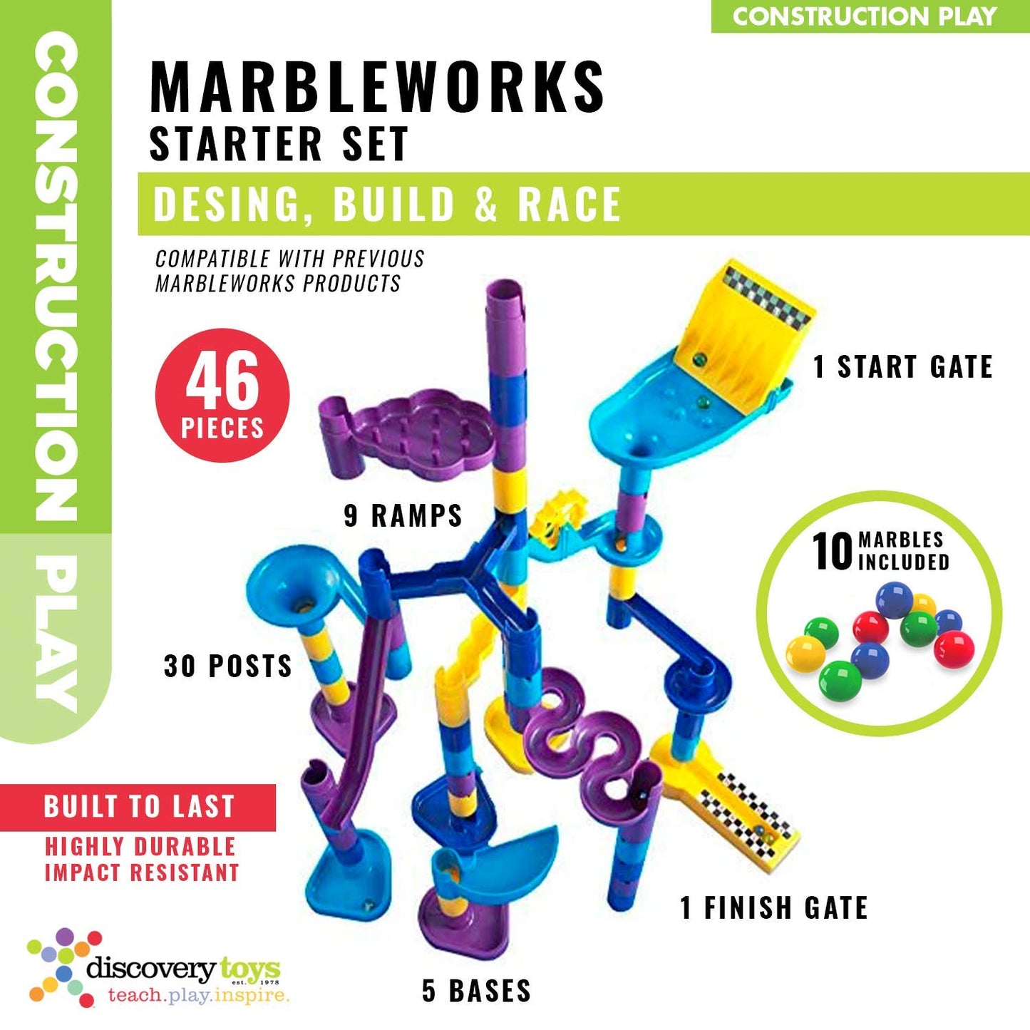 Discovery Toys MARBLEWORKS Marble Run Starter | Kid-Powered Learning | STEM Educational Building Block Toy Learning & Childhood Development 5 Years Old and Up