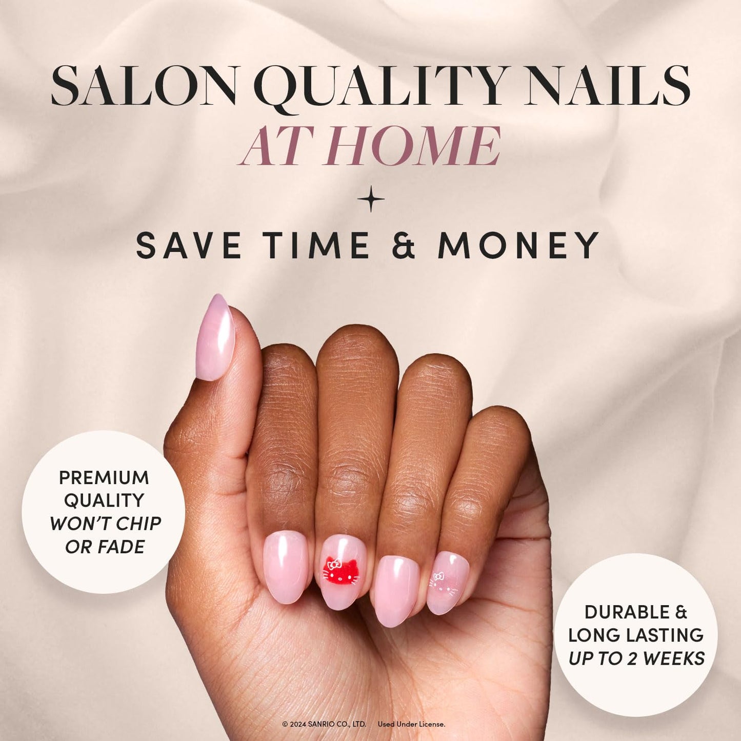 Glamnetic x Hello Kitty® and Friends Press-On Nails & Adhesive Nail Tabs - Hello Kitty® Red | Short Coffin Red French Tip Fake Nails, Reusable |
