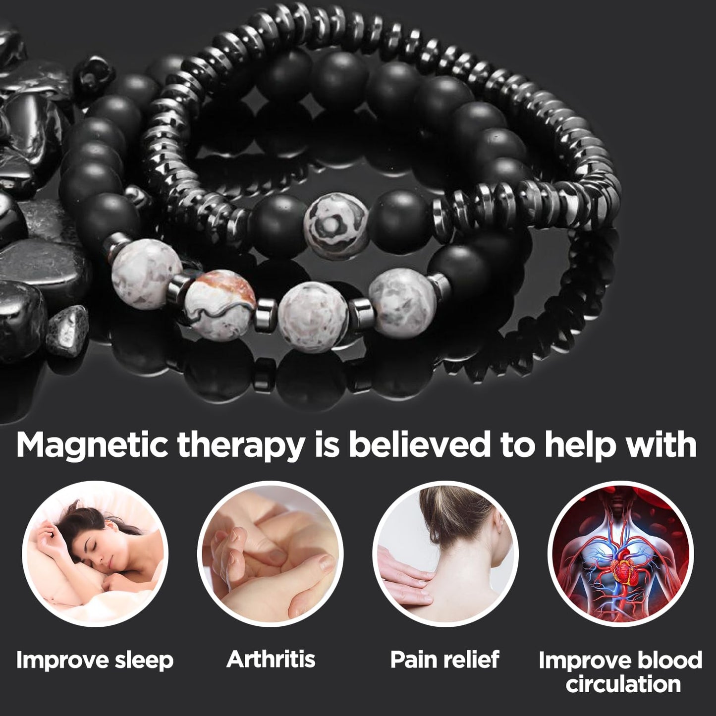 STCORPS7 Gifts for Women, Gifts for Women, Magnetic Bracelet Arthritis Energy Healthy Jewelry Therapy for Sleep, Hematite Bracelet, Crystal Jewelry Bring Luck, Prosperity and Happiness