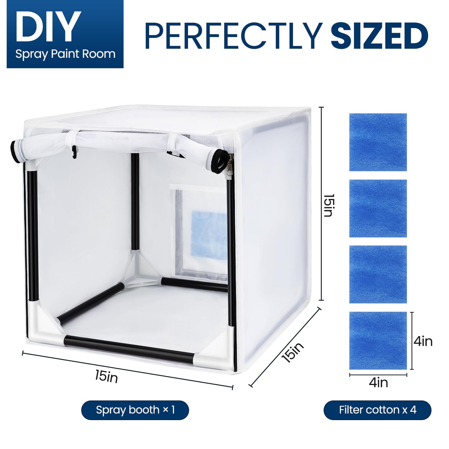 Airbrush Paint Spray Booth,with Filter & Curtain 15 inch Portable Spray Paint Booth Tool, Tool for DIY Projects, White (15inch)