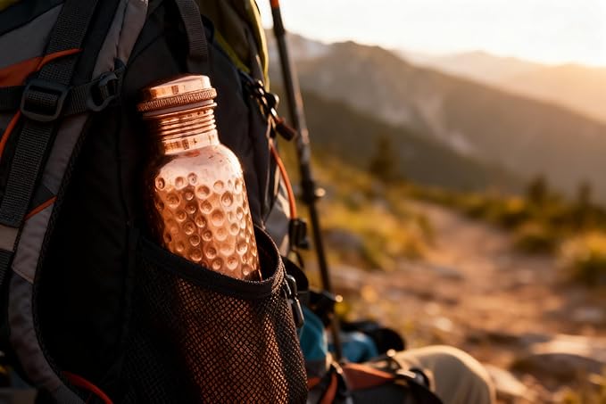 Pure Copper Water Bottle for Ayurvedic Health Benifit Pure Handmade Hammered Vessel for Drinking Heavy Duty & Leak-proof 34oz