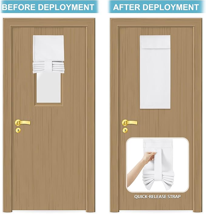 RYB HOME Classroom Door Window Cover, Shades for Classroom Windows and Doors Cover Lockdown Shades, Room Darkening Design Blocks Views, W 8 x L 36, 1 Panel, Pure White
