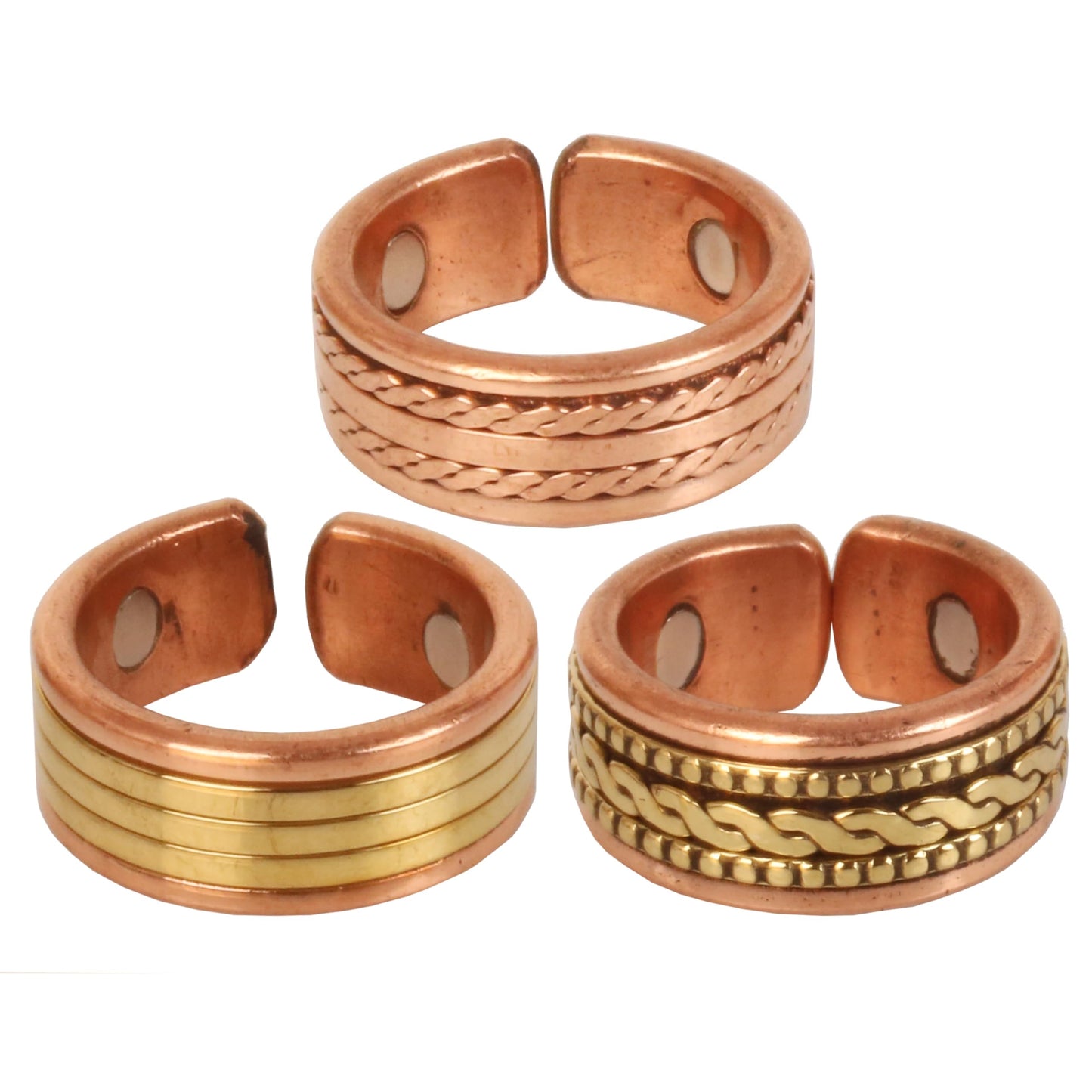 Touchstone Handcrafted Copper Hand Forged With Solid And High Gauge Spiral Wire Braided Pattern Minimalistic Elegance Pure Copper Finger Rings. Set of 3