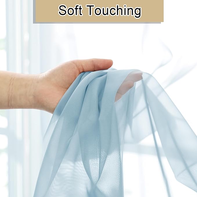 Lecloud Light Blue Sheer Curtains 84 Inches Long 2 Panels, Light Filtering Solid Voile Curtains for Living Room Bedroom, Dual Rod Pocket Gauzy Farmhouse Window Treatments, 40 W x 84 L Inch, Sky Blue