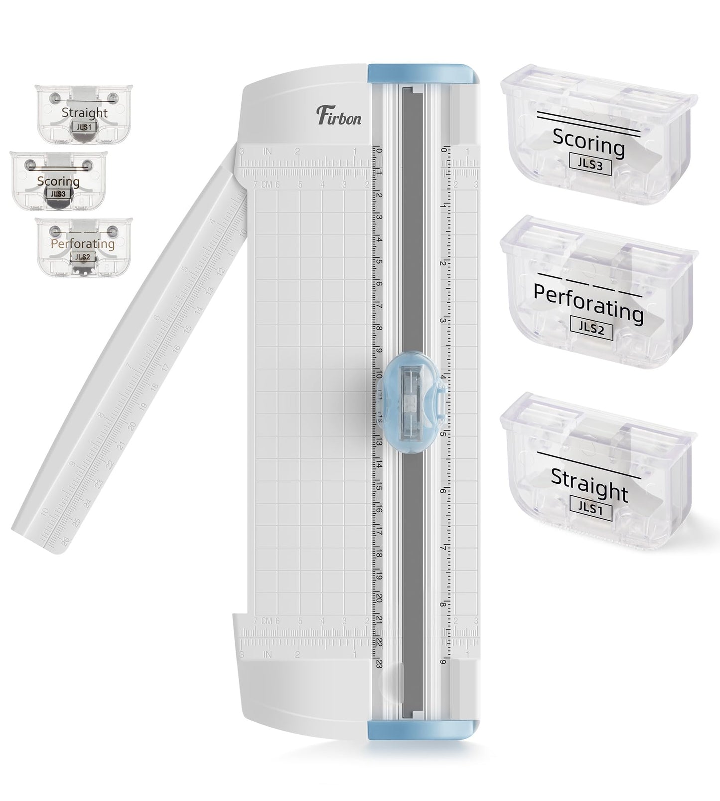 Firbon 3-in-1 Blue A5 9" Paper Cutter Bundle with 3Pcs Refill Blades for Crafts, Scrapbooking, Labels& Home Offic