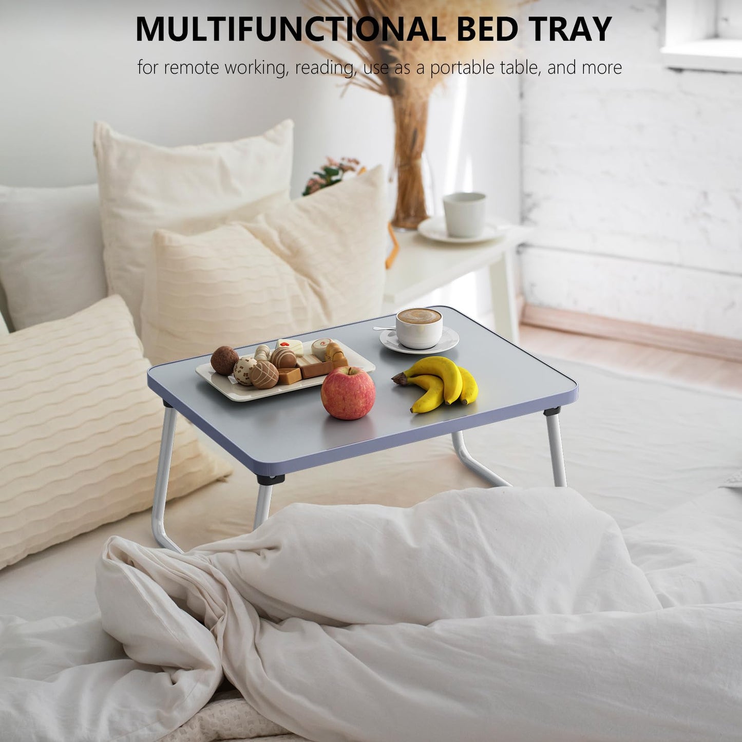 Lap Desks Laptop Tray for Bed or Couch,Portable Breakfast Serving Tray with Folding Legs,Foldable & Lightweight Mini Table, Laptop Stand for Working, Reading and Writing,Gray