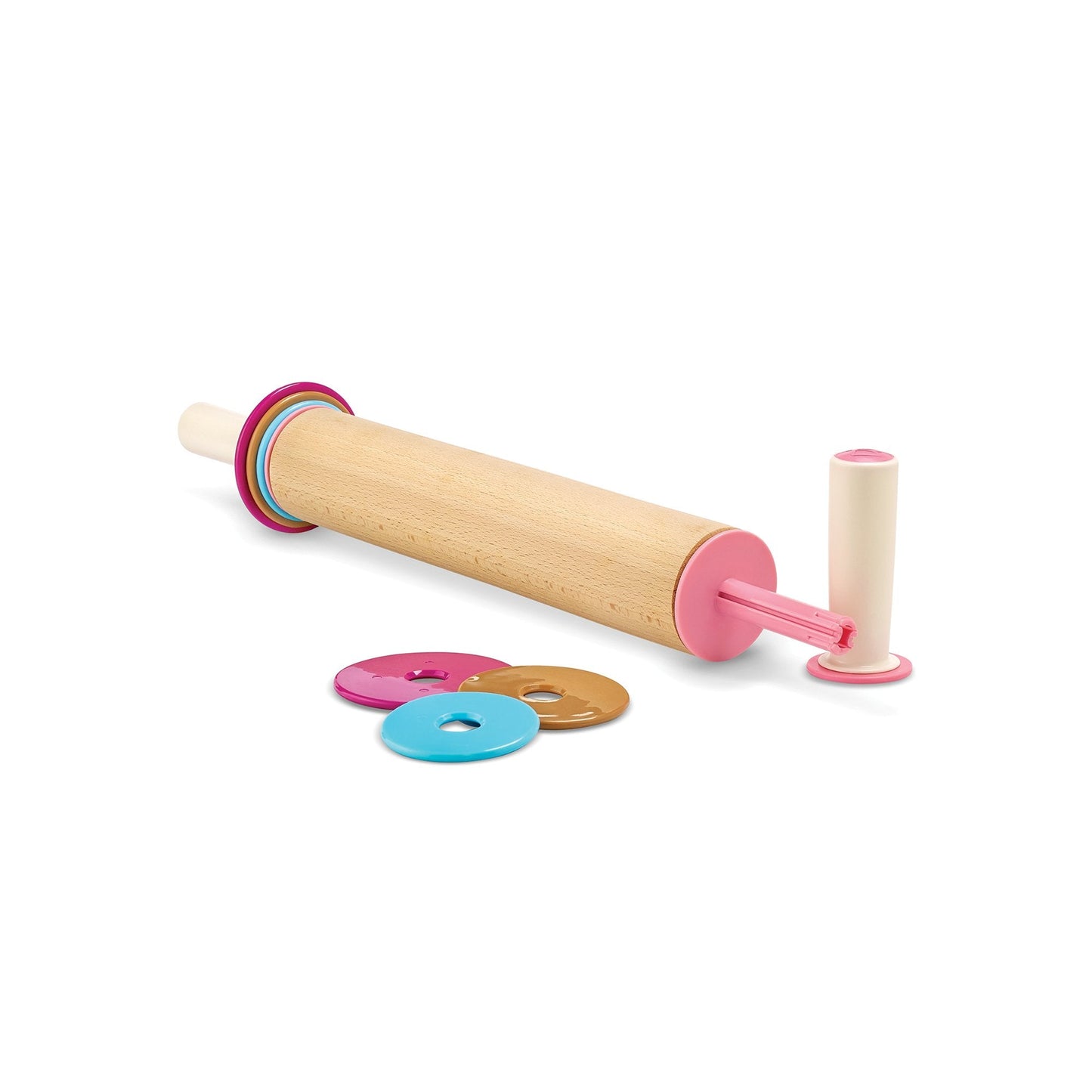 Bakelicious Adjustable Rolling Pin, Wood and Nylon Rolling Pin with Thickness Rings, 3.5 x 3.5 x 21.75 inches