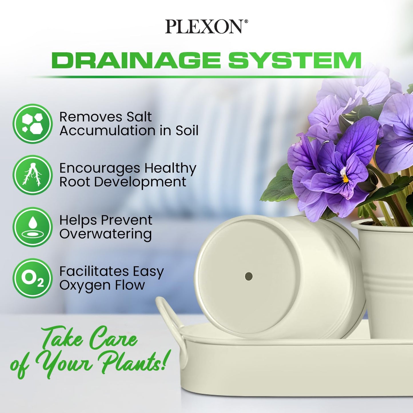 Plexon Herb Planter Indoor Garden Set of 3 with Tray, Metal Herb Pots for Indoor Plants, Round Kitchen Garden Kit Ideal for Windowsill Planter or Countertop, Off-White Powder Coated
