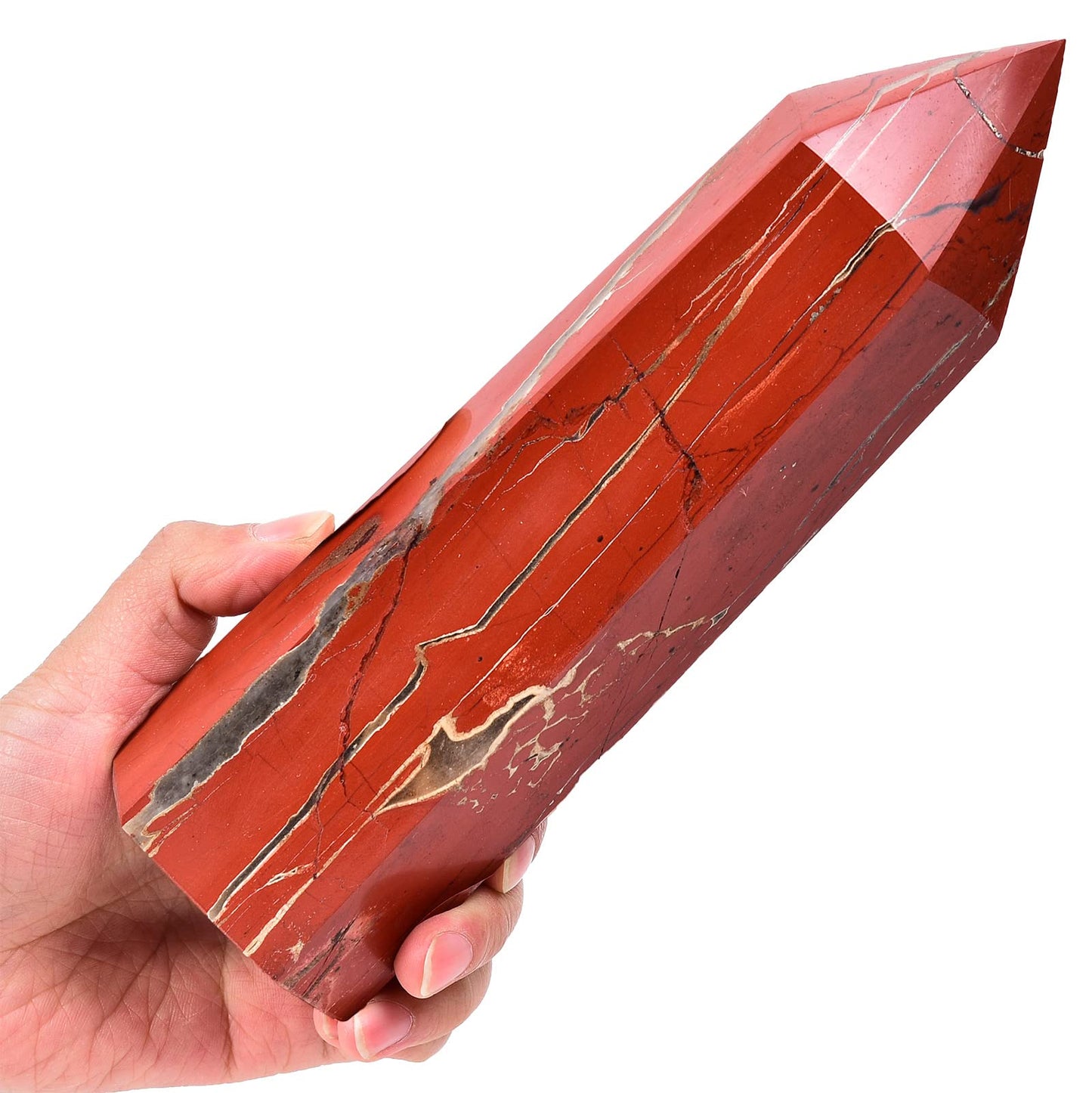 AMOYSTONE Red Jasper Obelisk Large Healing Crystal Wand Tower 6 Faceted Column Reiki Chakra Meditation Therapy 1.1-1.7 LBS