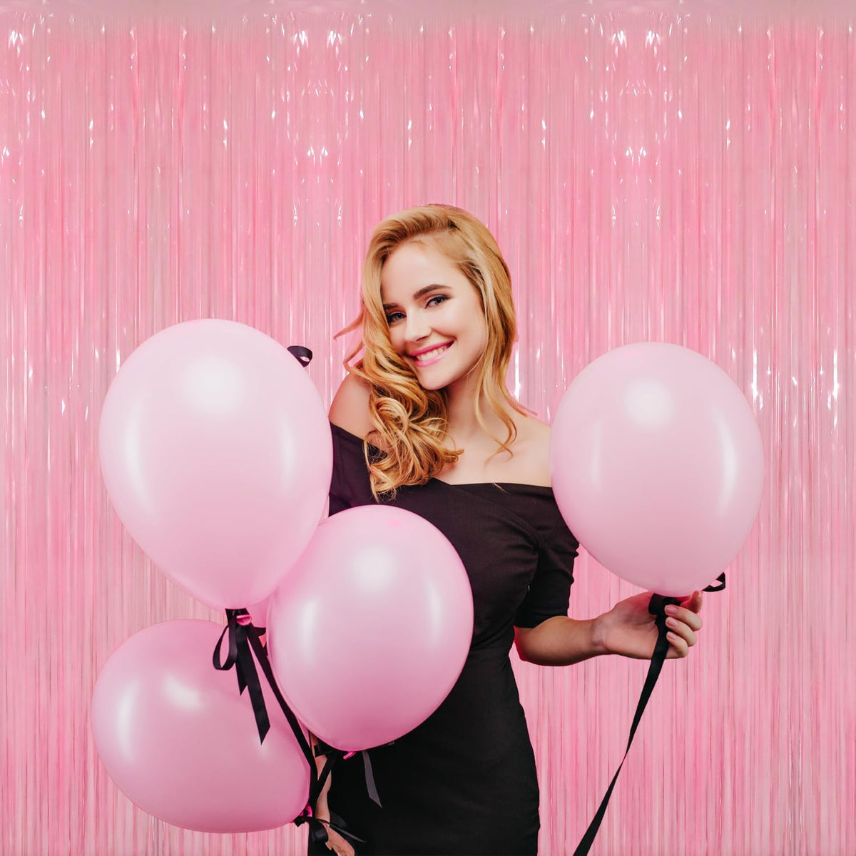 GOER 3.2 ft x 8.2 ft Metallic Tinsel Foil Fringe Curtains Party Photo Backdrop Party Streamers for Birthday,Graduation,New Year Eve Decorations Wedding Decor(3 Packs,Candy Pink)