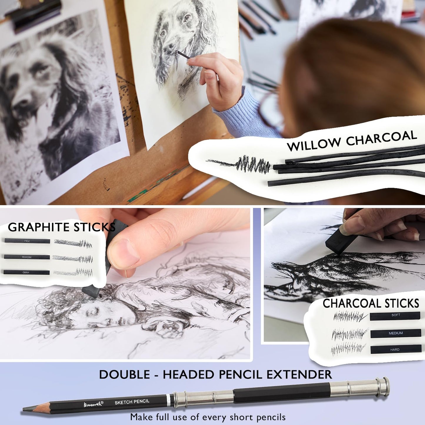 Brusarth 42 Pack Drawing Set Sketching Kit, Pro Art Sketch Supplies with Sketchbook, Include Graphite Pencil, Charcoal Pencil, Sharpener, Eraser Art Supplies for Artists Adults Teens Beginner