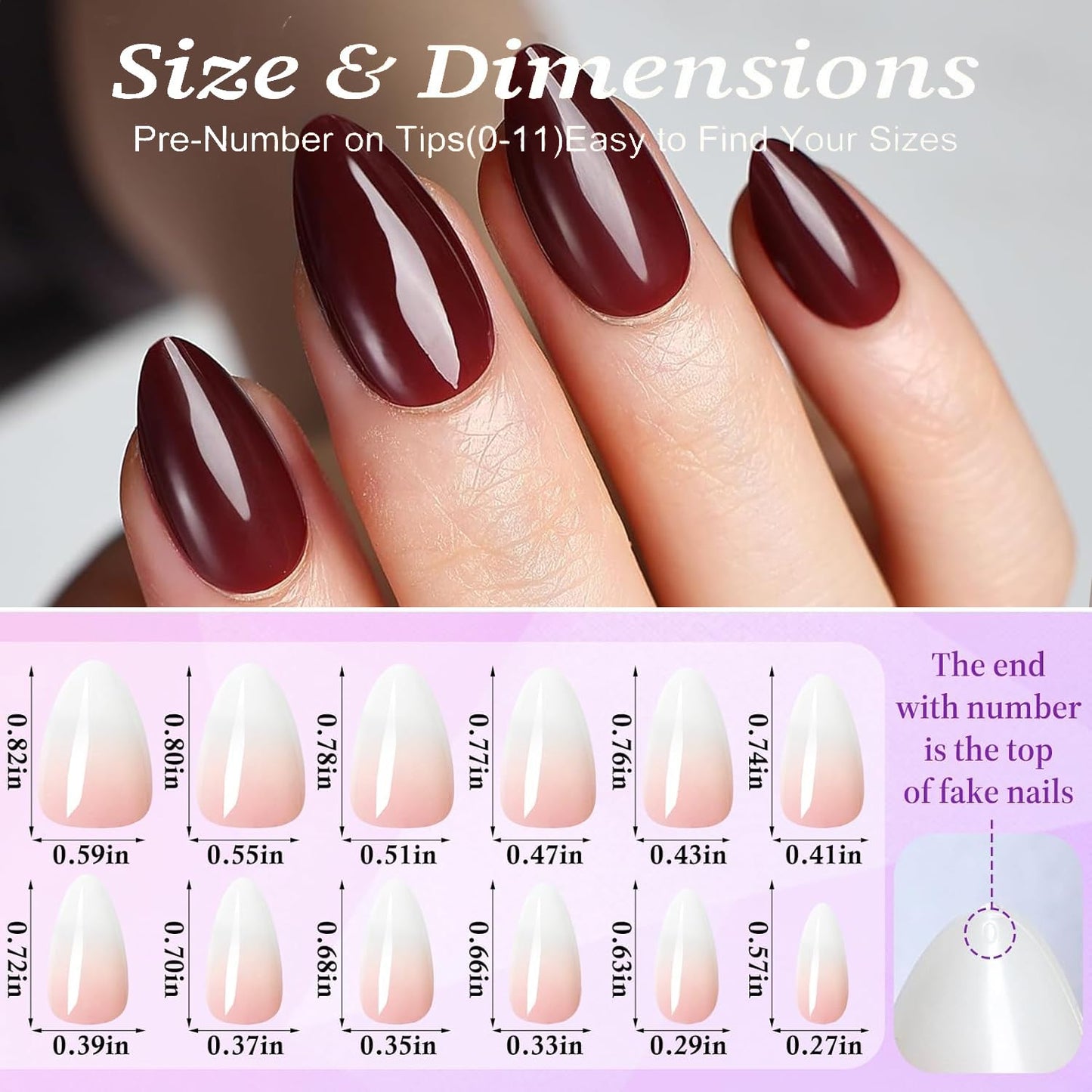 Cherry Red Press On Nails Almond -Short Press On Nails with Nail Glue, Fit Perfectly & Natural Reusable Stick On Nails in 12 Sizes - 24PCS Soft Gel Glue On Nails Kit