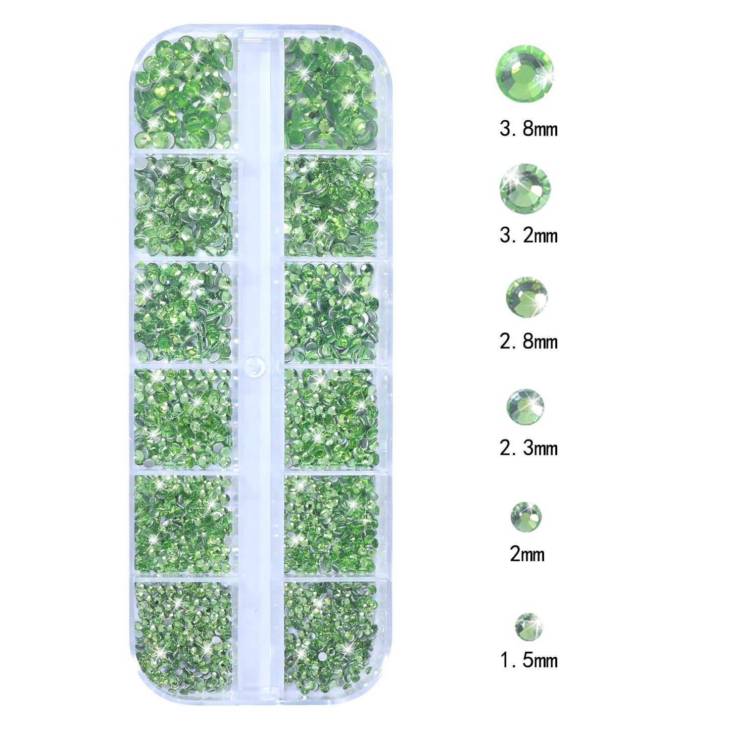 Nail Rhinestones - 3D Multi Shape Size, Flat Back, Manicure Rhinestones Charms, Crystal Light Green Gems, with Kit, for Nail Art, Bedazzling Acrylic Nails, DIY Decor