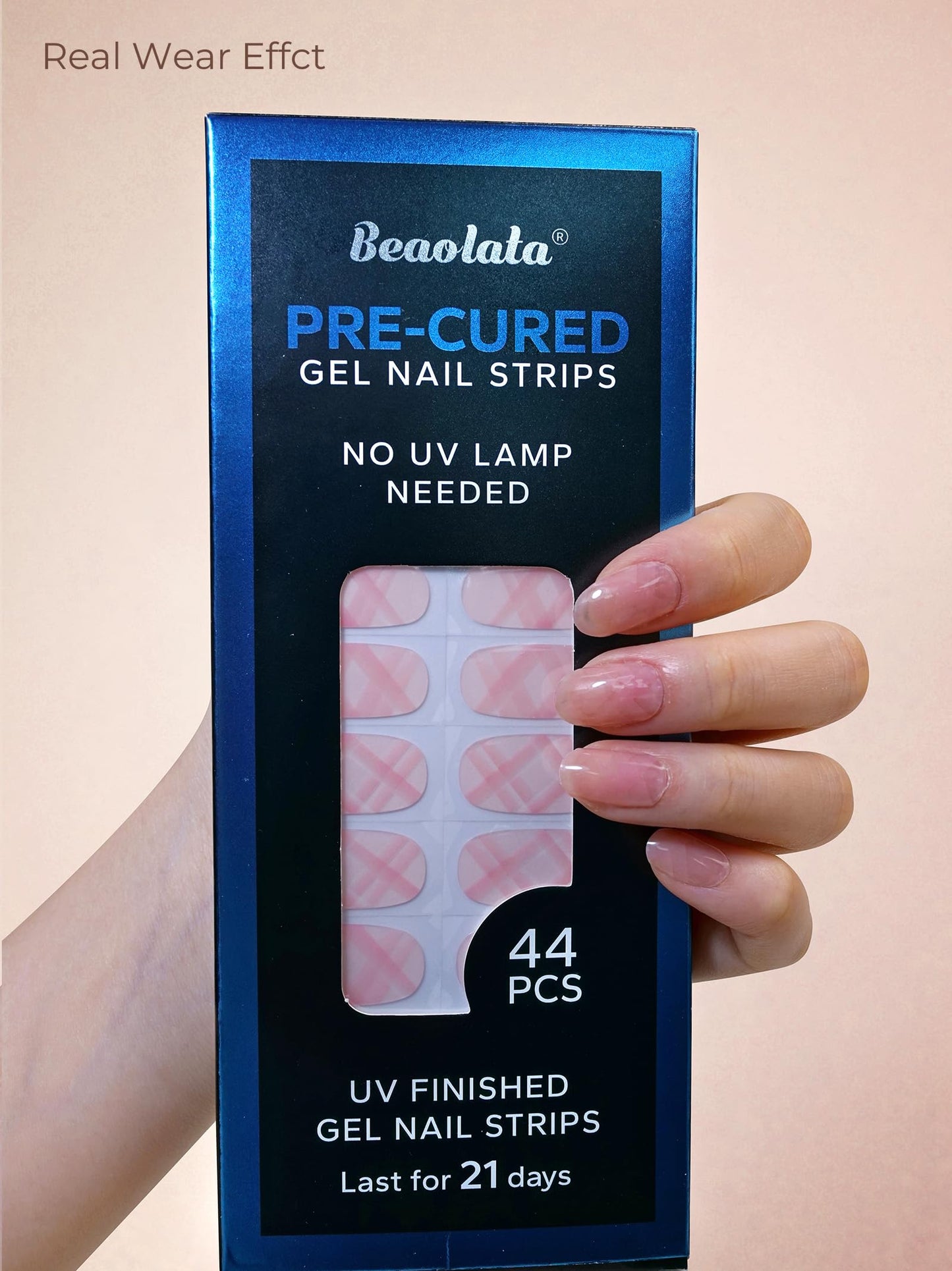 Beaolata Real Gel Nail Strips (No UV Light Needed) - 44Pcs Salon Quality Nail Stickers - Long Lasting Polish Wraps for Women, Easy Apply & Remove (Vintage Pink