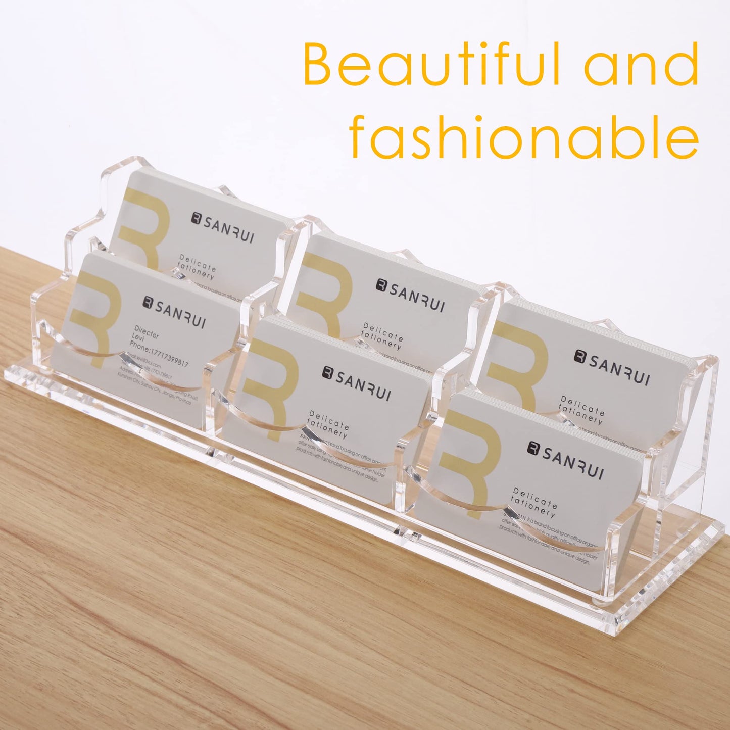 SANRUI Acrylic Business Card Display Holder for Desk, Clear Multiple Desktop Business Card Stand Organizer Storage, for Exhibition, Home, Office,2 Tier 6 Pocket, 360 Card Capacity