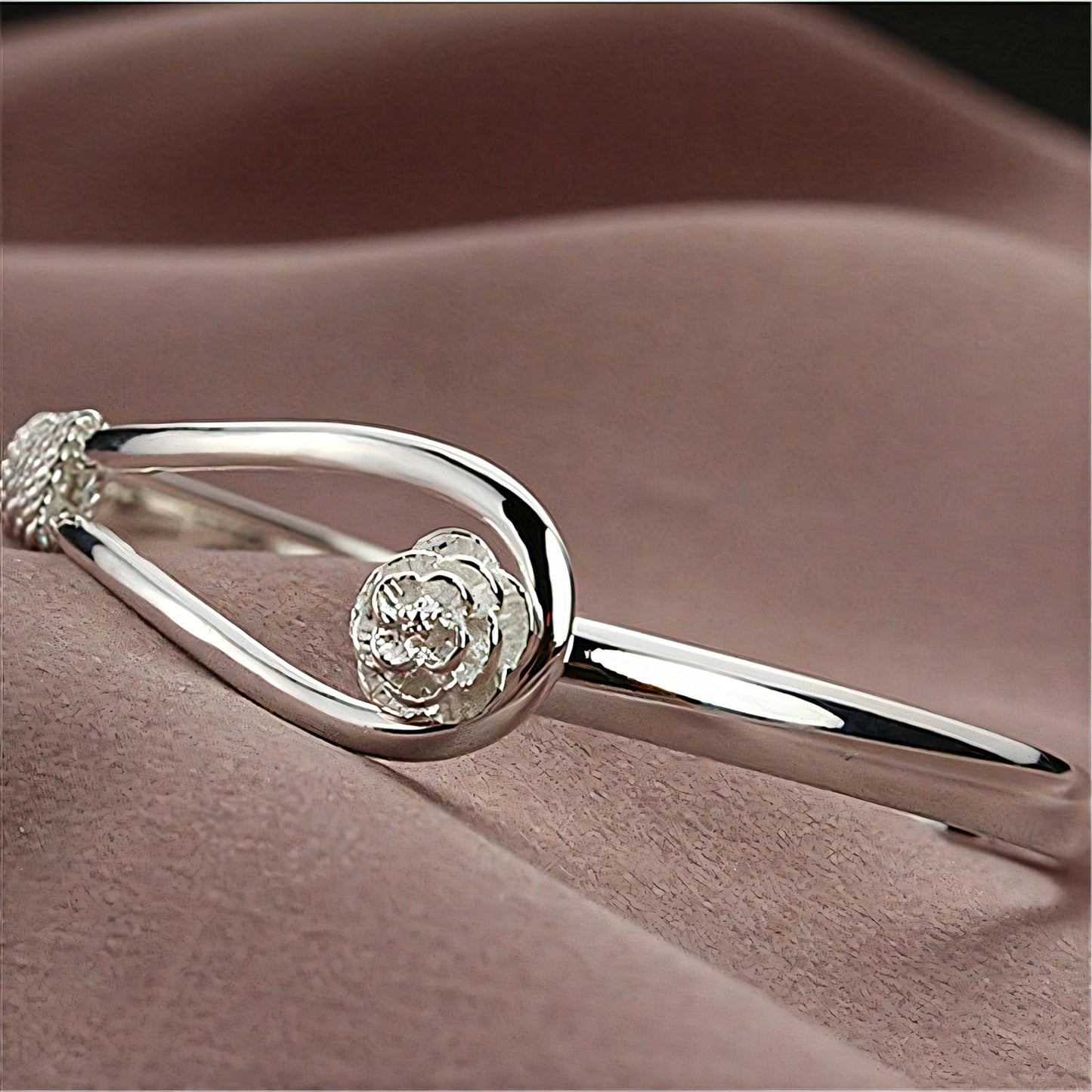 Baoaichi Handmade 925 Sterling Silver Sakura Bangle Bracelet For Women Hook Bangle Bracelet Flower Catch Loop Design Bangle Bracelet Thin Cuff Minimalist Design Jewelry Gift For Women
