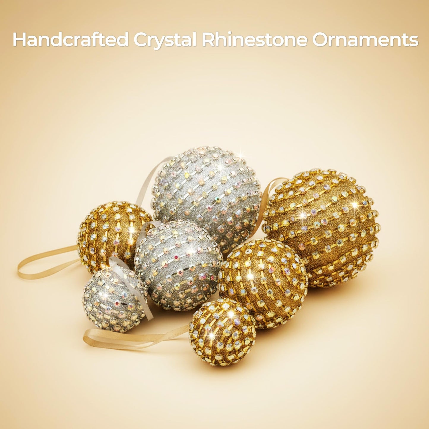 XMIAOX Iridescent Crystal Rhinestone Ball Ornaments, 4 Pack Handcrafted Sparkling Christmas Tree Decorations, Hanging Ornaments for Holiday & Home Décor in Luxury Gift Box