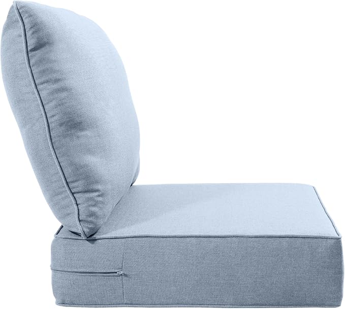 Luxury 22x24/22x25 6-Inch Outdoor Cushions - Water Resistant 1 Set Zippered Patio Chair Cushion for Wicker Dining Rocking Swivel Chairs Loveseat Couch Sectional Sofa - Baby Blue