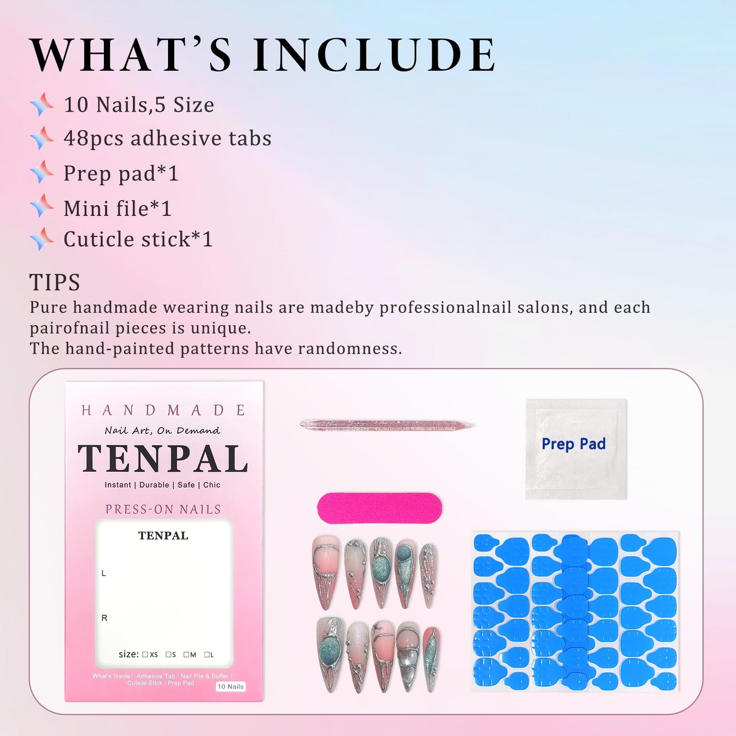 TENPAL Long Stiletto Press on Nails,Pink-Silver Holographic Gradient Hand-Painted Moons Fake Nails with 10pcs Tools,3D Cat Eye Glitter False Nails,Edgy Meteors Design Sweet-Edge Metal Nails(S)