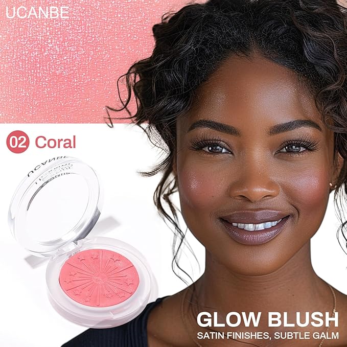UCANBE Baked Blush for Cheek, Glow Blushing Palette - Seamless Silky Blendable Powder Blush Makeup Palette, Delivering Long Last Natural Ruddy Complexion, 02 Coral