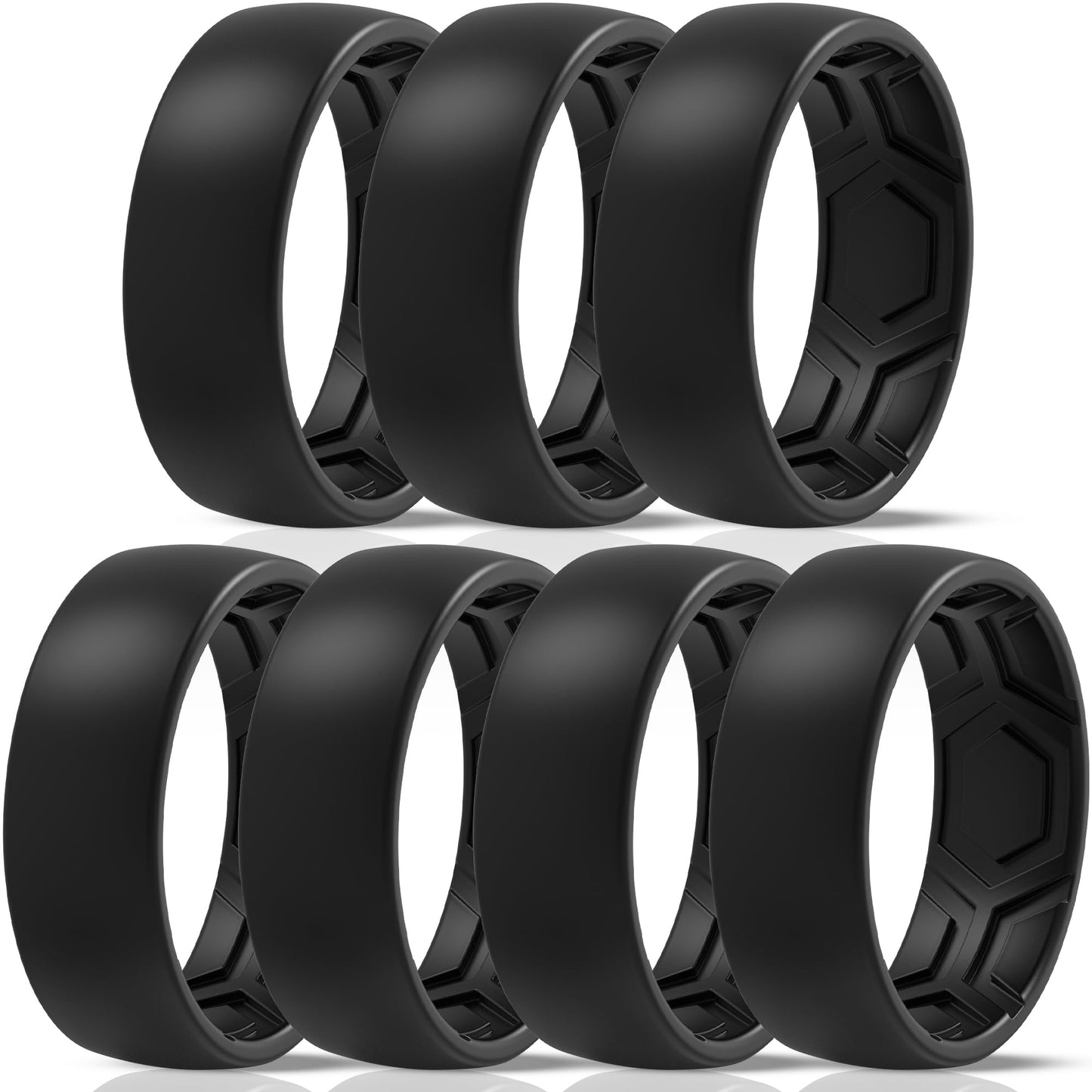 ThunderFit Men's Patterned Silicone Rings, 8mm Wide 2.2mm Thick Rubber Bands,Variety Multipack 1,4,7