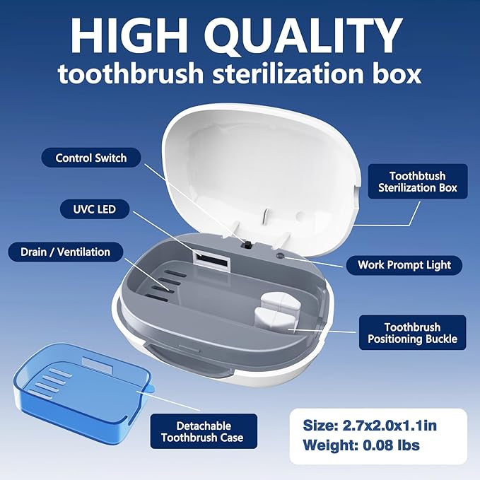 Toothbrush Covers Case San itizer and Holder with Light,Toothbrush Covers with Holder, Rechargeable Portable Toothbrush Cleaner Case（White）