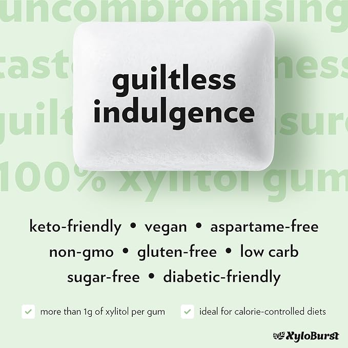 XyloBurst Xylitol Chewing Gum | Sugar Free, Gluten Free, Keto Friendly | Aspartame Free | Wintergreen | 500-Count Bag