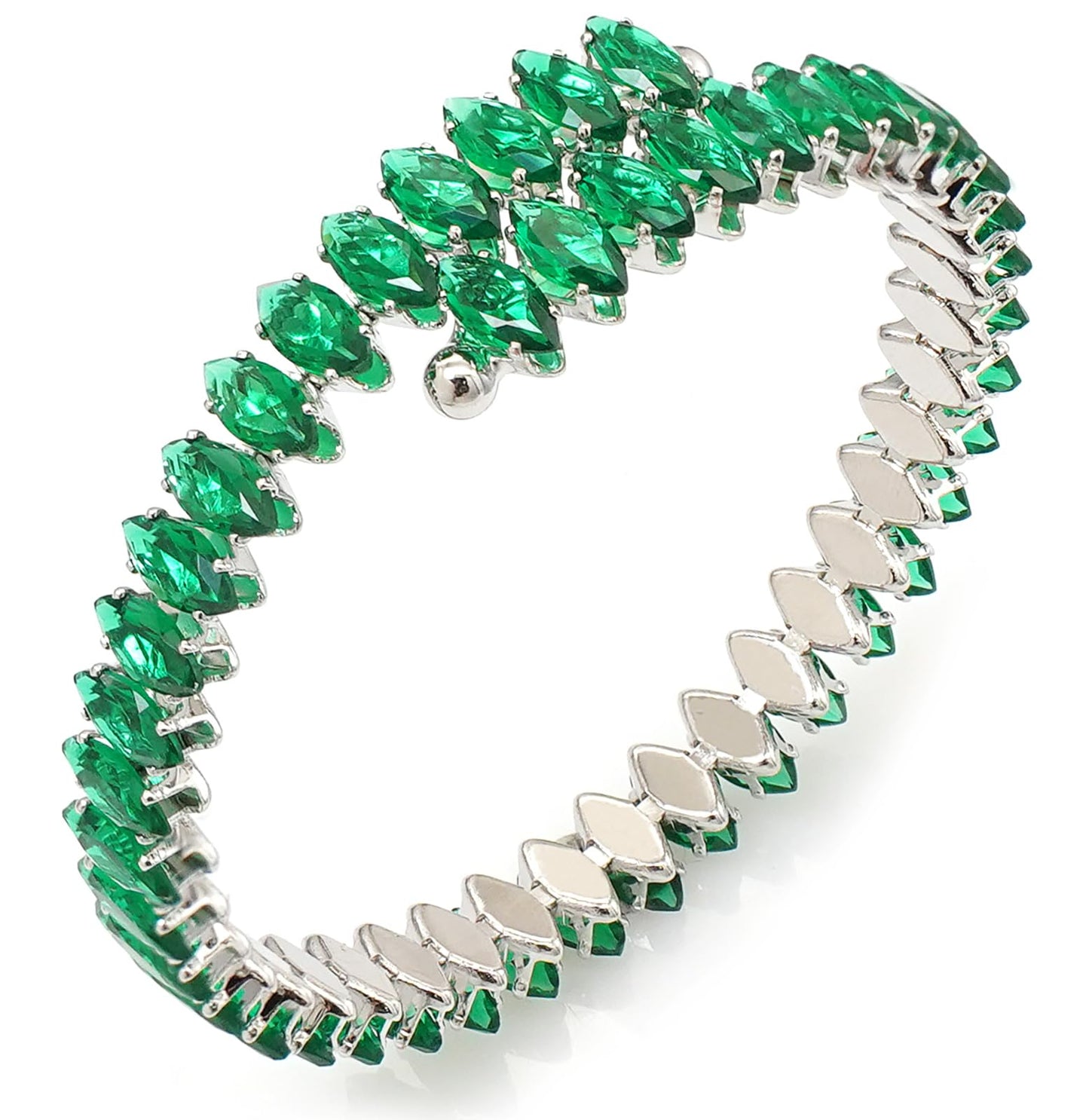 Wovanoo Rhinestone Cuff Bracelet Cubic Zirconia Tennis Bracelets Open Adjustable Elastic Bangle for Women Silver Green