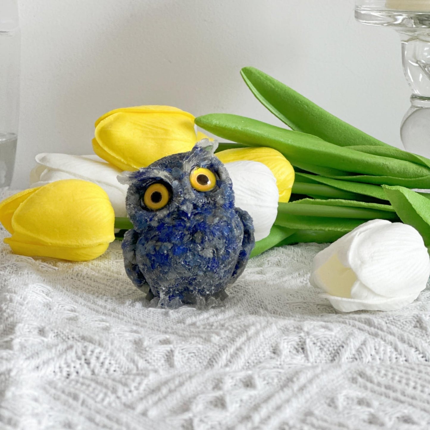 XYLIBLLA Hand-Carved Natural Crystal Owl Statue Owl Decor ，Blue Owl Figurine, Animal Figurines Desk Decor and Owl Gifts for Women（Blue Lapis Lazuli）