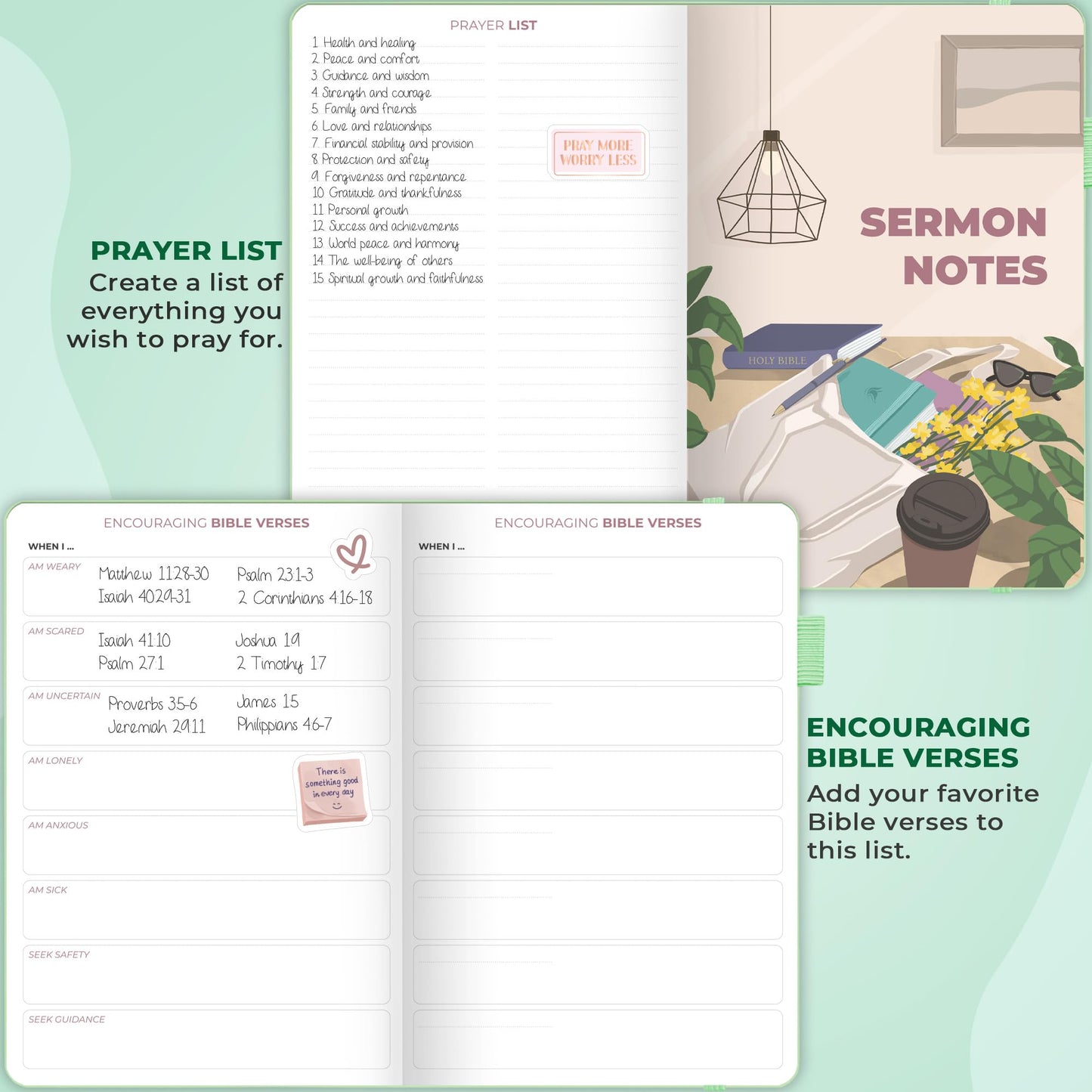 Clever Fox Bible Study Journal – Church Notes Notebook – Note Taking & Journaling Kit – Faith Based Religious Gifts & Accessories (Mint Cream)