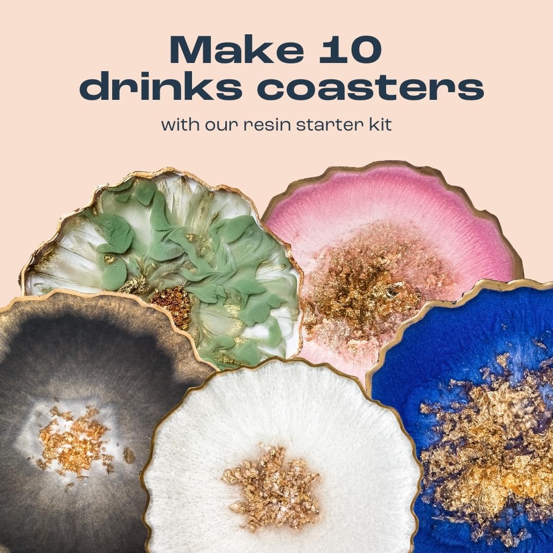 Mouldd Resin at Home Coaster Kit for Adults. for Beginners, Makes 10 Drinks Coasters. Craft Kit for Adults. Includes Resin, Tools, Colours, Gloves and How-to-Guide (Clear - Jagged)