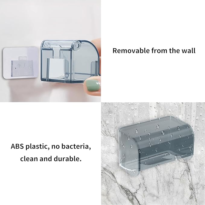 Toothbrush Holders Wall Mounted with Cover for Bathroom, Self Adhesive, Waterproof, 2 Slots Hanger Rack Tooth Brush Holder Storage Organizer for Shower