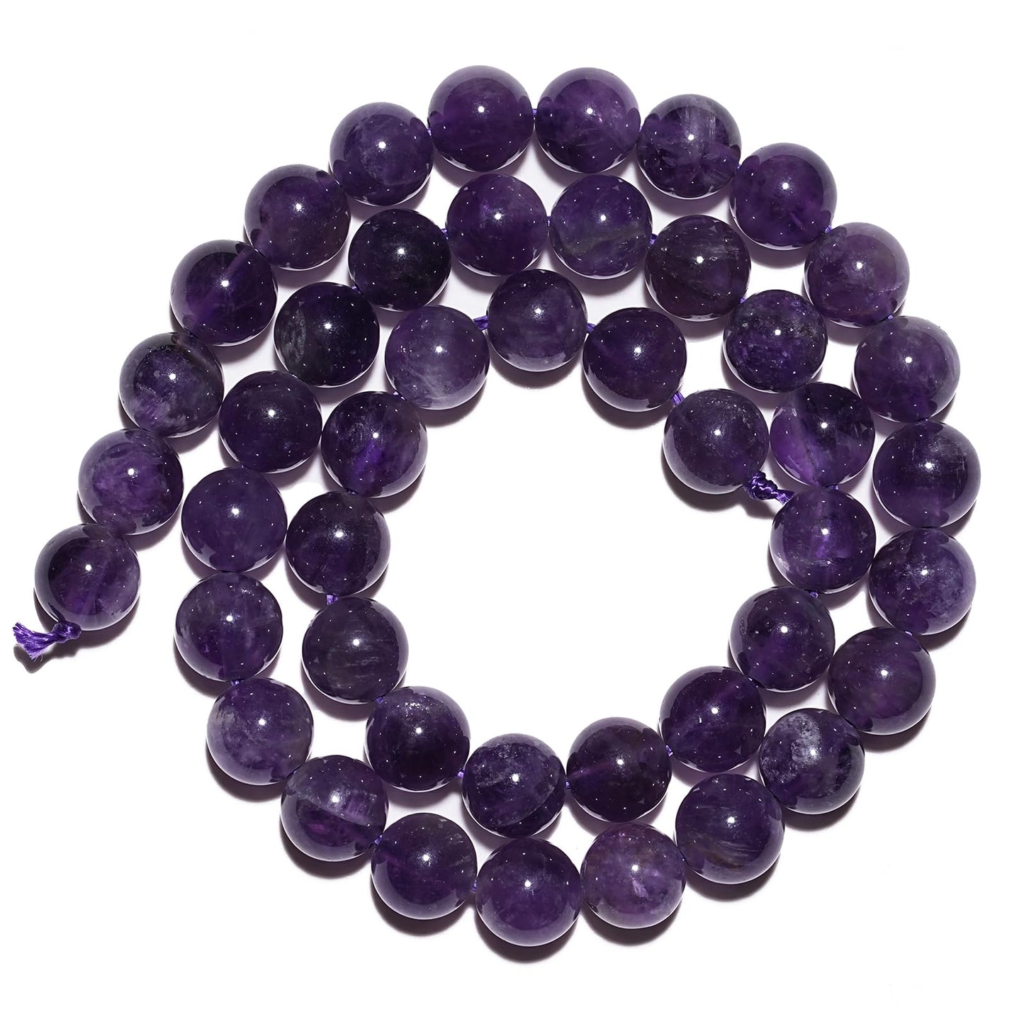 10mm Natural Amethyst Gemstone Beads Polished Round Smooth Stone Beads for Bracelets Jewelry Making 15inch Loose Beads