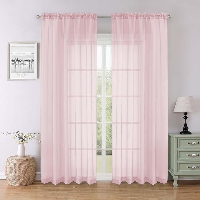 Lecloud Blush Pink Sheer Curtains 84 Inches Long 2 Pcs, Rod Pockets Breathable Rustic Living Room Curtains for Bedroom Dining Room, Home Decor Light Filtering Drapes, Each Panel 59" W x 84" L
