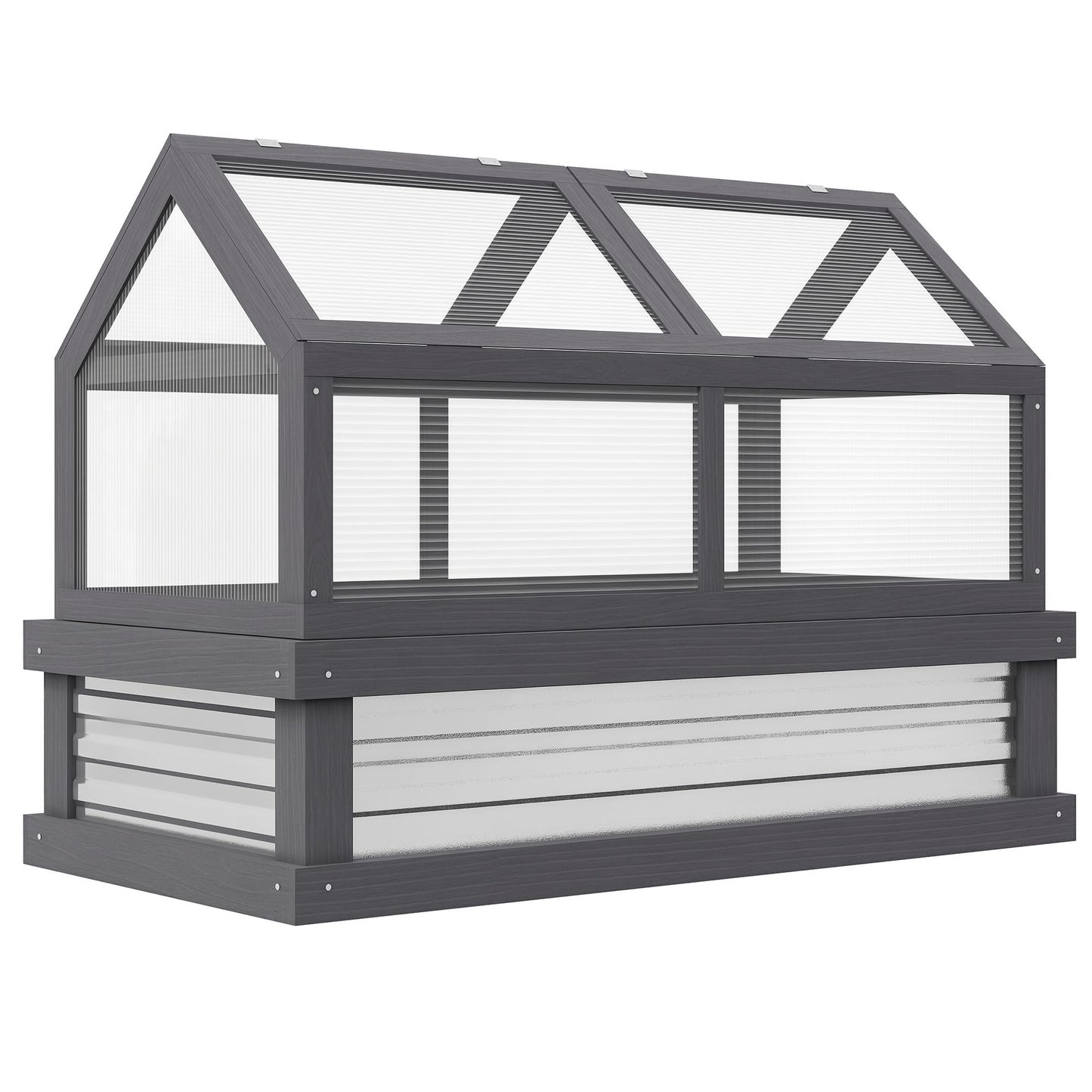 Outsunny Raised Garden Bed with Polycarbonate Greenhouse, Wooden Garden Cold Frame Greenhouse, Flower Planter Protection, 48" x 24" x 32", Gray
