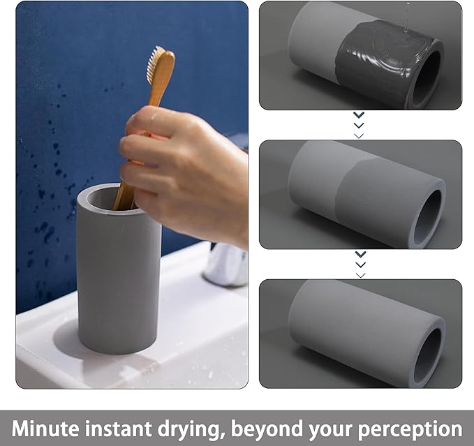 Diatomite Toothbrush Holder for Bathroom Sink, Countertop Organizer, Quick Dry Stand Cup for Toothpaste, Razors, Makeup Brushes - Water-Absorbent & Quick-Drying (Dark Grey, Height 4.3")