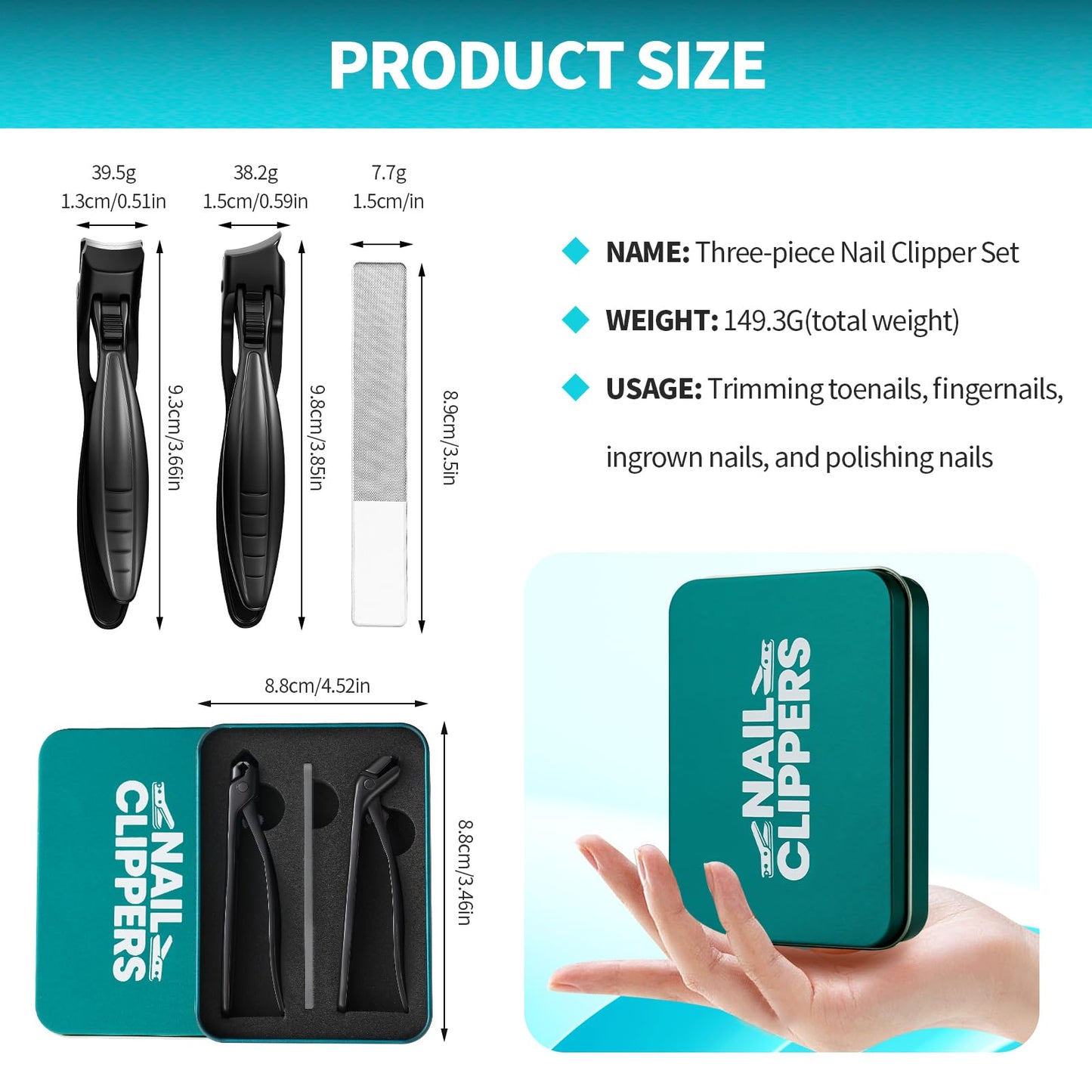 Upgraded ingrown toenail Clippers Set for Thick Nails for Seniors Ergonomic Angled Head and Heavy-Duty Long Handle for Thick Nails, Wide Jaw Nail Cutter with Catcher for Women and Men