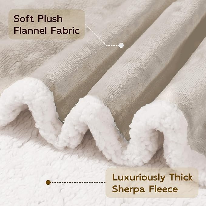 BEAUTEX Sherpa Beige Cream Fleece Throw Blankets, Soft Fluffy Flannel Plush Blanket and Throw, Fuzzy Cozy Cuddle Blankets for Couch Bed Sofa Adults (50" x 60")