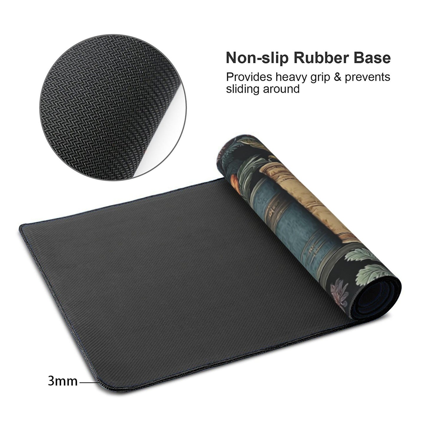 Dark Academia Desk Mat, Floral & Book Pattern XXL Mouse Pad with Anti-Slip Base & Stitched Edges, Large Desk Pad for Computer Keyboard, Office & Home Decor for Women