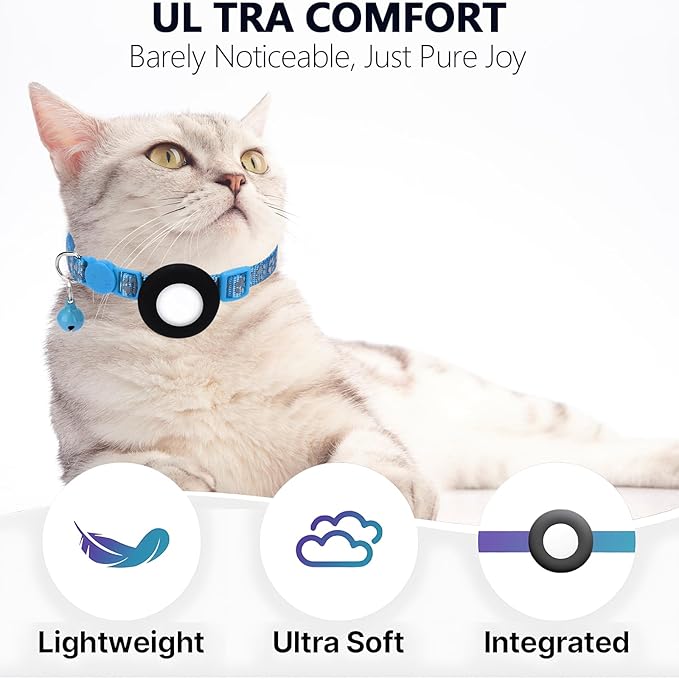 GPS Tracker for Cats, Mini GPS Pet Tracker with Collar, IPX8 Waterproof Cat Trackers Collar,No Monthly Fee,Work with Apple Find My(iOS Only),Smart Trackers for Pets-Blue-5