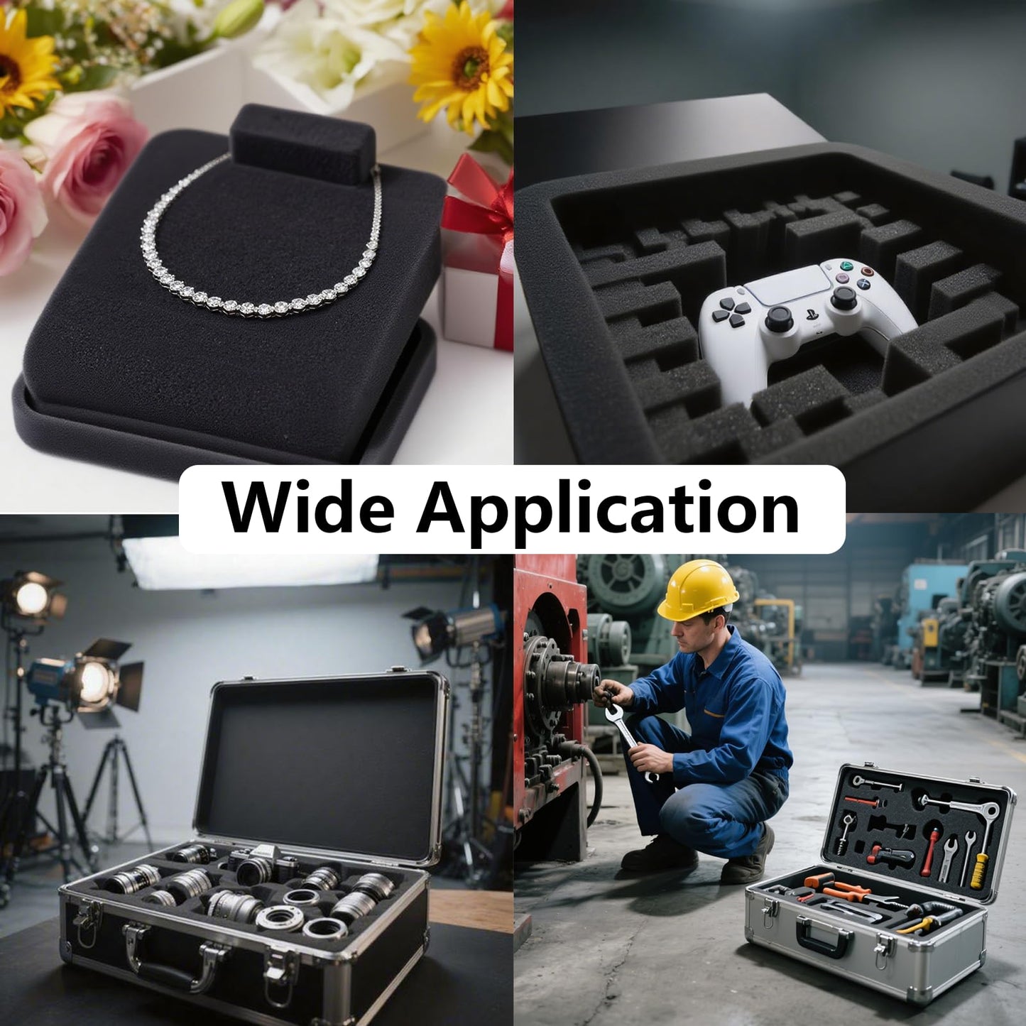 2 PCS Polyurethane Foam Sheets 16 x 12 x 1.5 Inch, Foam Inserts for Cases,Black Cuttable Polyurethane Foam Pad for Packing, Cushioning, Toolbox, Game Box, Storage, Crafts