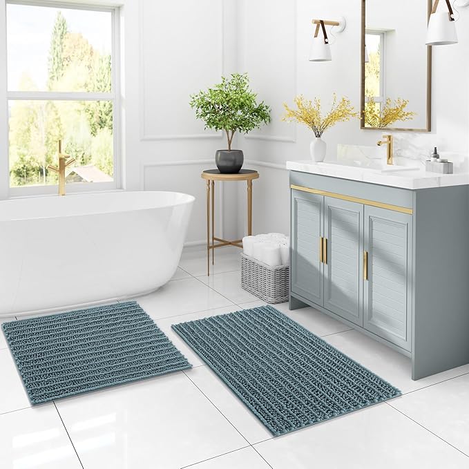Arotive Luxury Chenille Bathroom Rug Mat, Extra Soft Thick Absorbent Shaggy Bath Rugs, Non-Slip Machine Wash Dry, Plush Bath Mats for Bathroom, Shower and Tub, 47x24, Smoky Gray