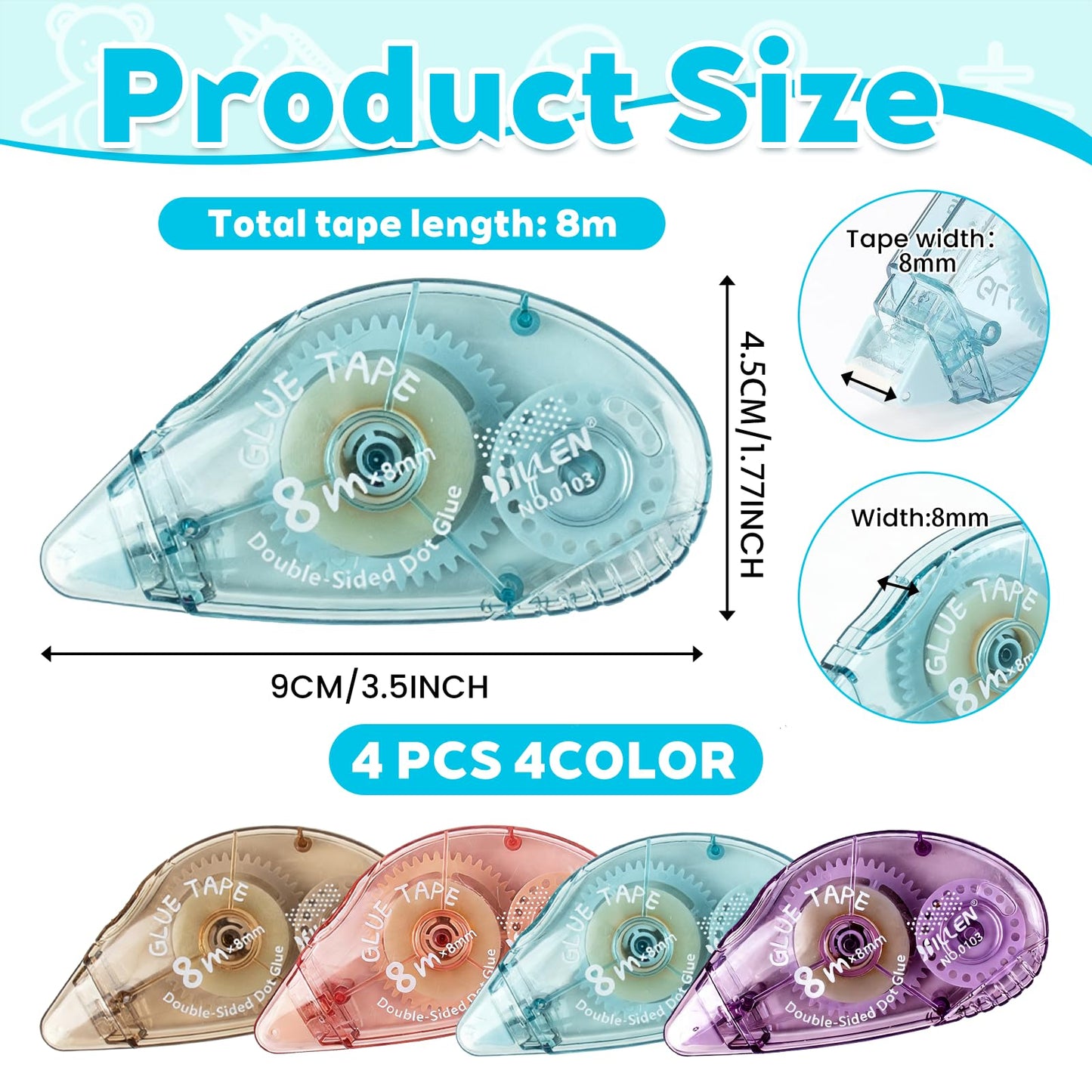 houlishu 8 Pcs Double Sided Tape Roller, Scrapbook Supplies, Double-Sided Adhesive Tape Runner for Wrapping, Paper Handicraft,Crafts Gift Wrap and Arts Projects