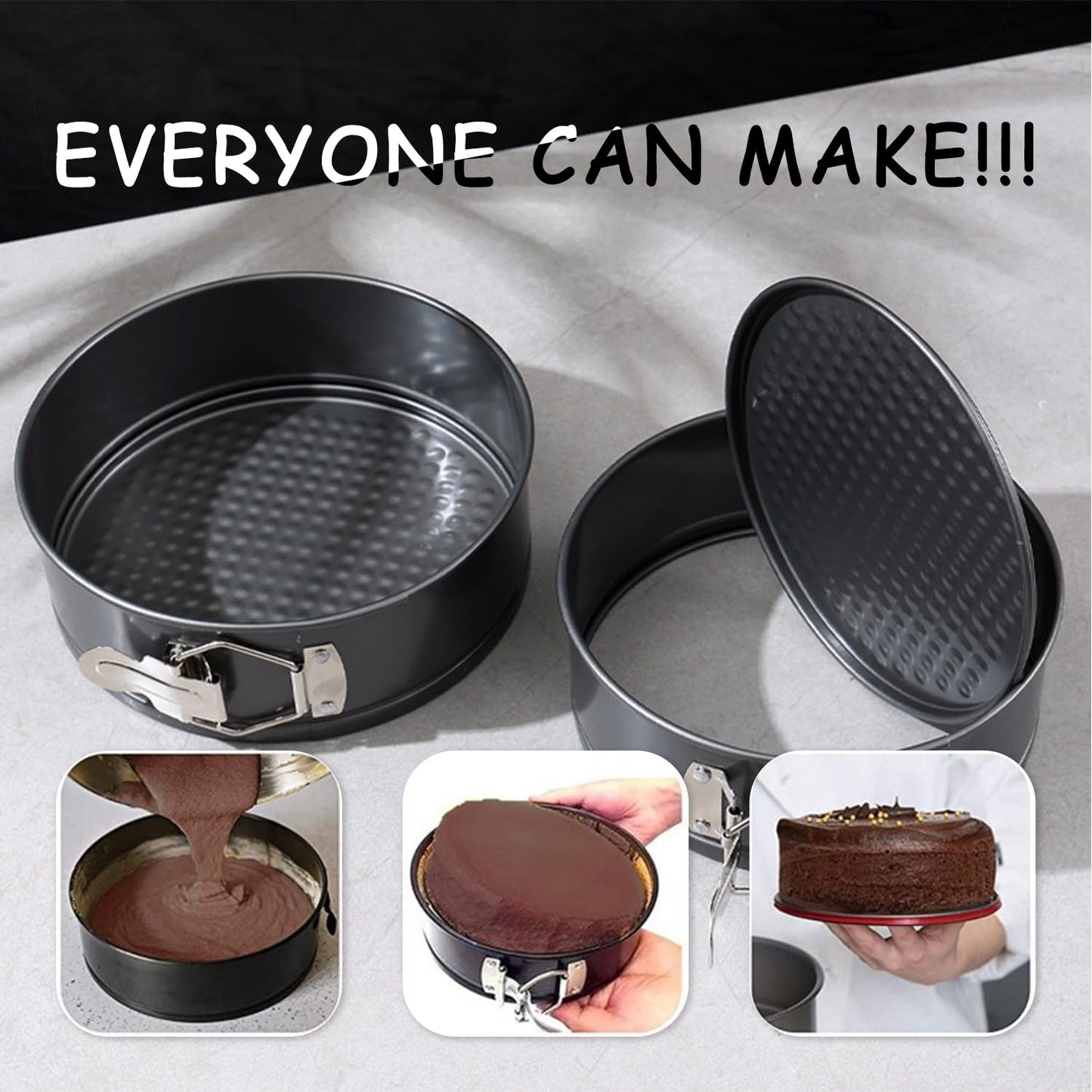Easynzery 168pcs Cake Pan Sets for Baking + Cake Decorating Supplies: 3 Non-Stick Springform Pans Set (6, 8, 10 inches), Icing Tips – Multi-functional Leak-Proof CheeseCake Pan